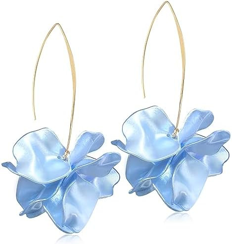 Handmade Bohemian Acrylic Large Flower Dangle Drop Earrings Unique Resin Tiered Petal Flower Line... | Amazon (US)