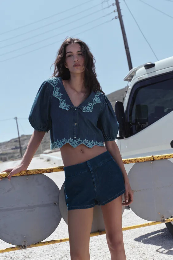 Z1975 EMBROIDERED DENIM SHIRT | Zara US