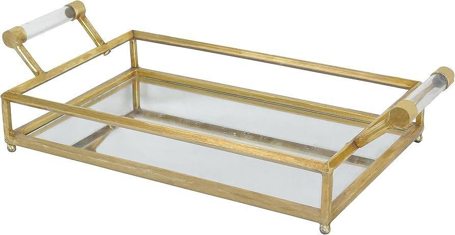 CosmoLiving by Cosmopolitan Metal Mirrored Tray with Acrylic Handles, 22" x 12" x 5", Gold | Amazon (US)