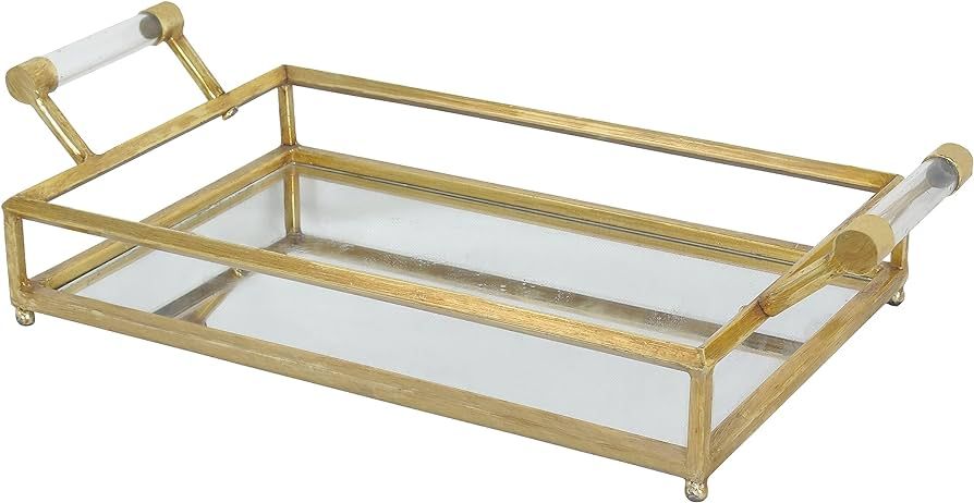 CosmoLiving by Cosmopolitan Metal Mirrored Tray with Acrylic Handles, 22" x 12" x 5", Gold | Amazon (US)