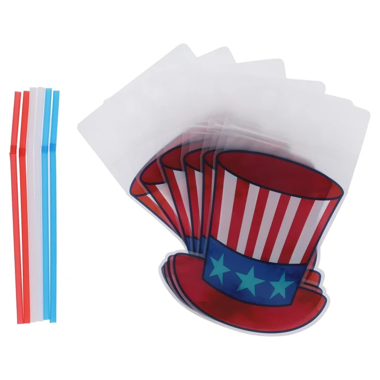Stars and Stripes Top Hat Plastic Drink Pouches, 9.7 oz, 6 Sets, Patriotic by Way To Celebrate | Walmart (US)