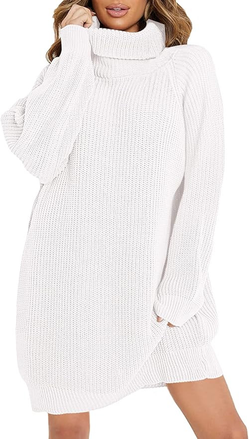 Amazon.com: VamJump Womens Oversized Cowl Neck Pullover Sweaters Loose Chunky Knit Sweater Dress,... | Amazon (US)
