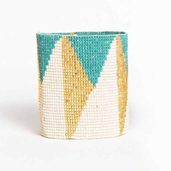 TEAL IVORY GOLD TRIANGLE STRETCH LUXE BEADED BRACELET | INK+ALLOY