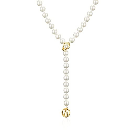 IDOKAWA 8MM Round Simulated Shell Pearl Strand Layered Necklace for Women, Dainty Multiple Strands Long Necklace for Party, Vintage Costume Jewelry (36 inches) | Amazon (US)