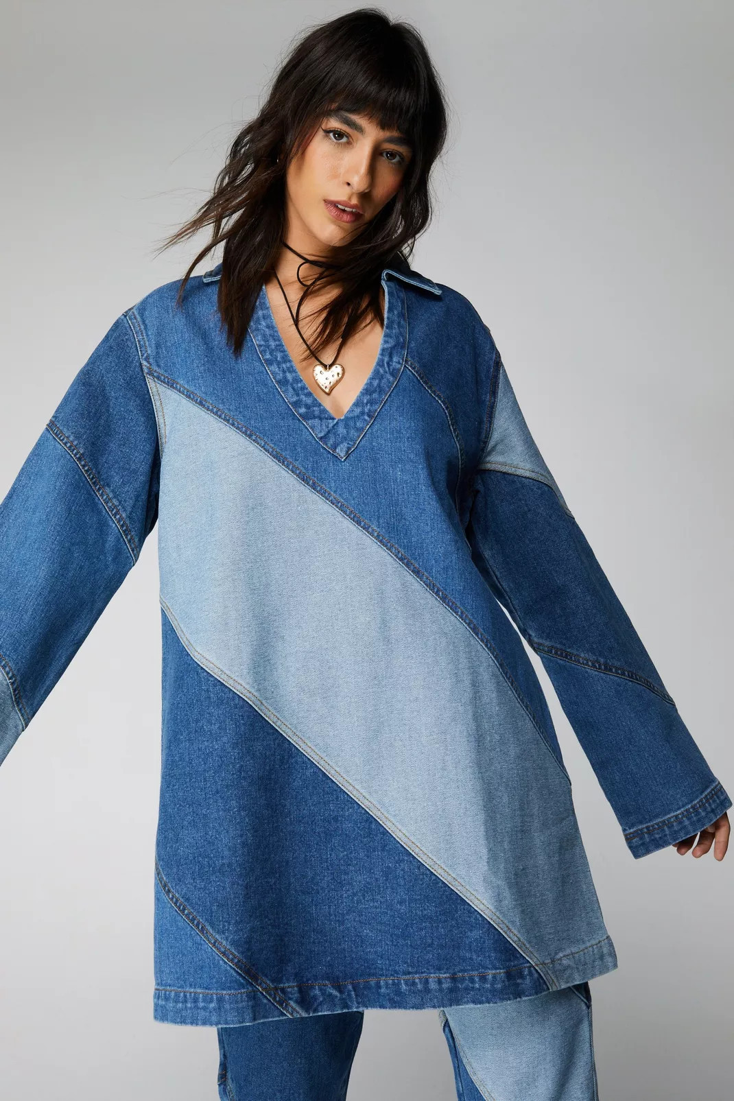 Denim Colorblock Tunic Top | Nasty Gal US
