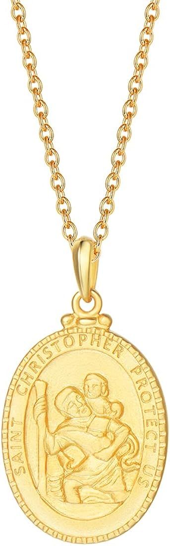 FANCIME 925 Sterling Silver Gold Plated Round Coin Medal Saint Christopher Pendant Necklace Jewelry  | Amazon (US)