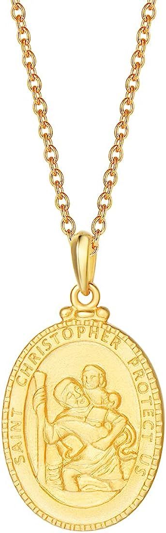 FANCIME 925 Sterling Silver Gold Plated Round Coin Medal Saint Christopher Pendant Necklace Jewelry  | Amazon (US)