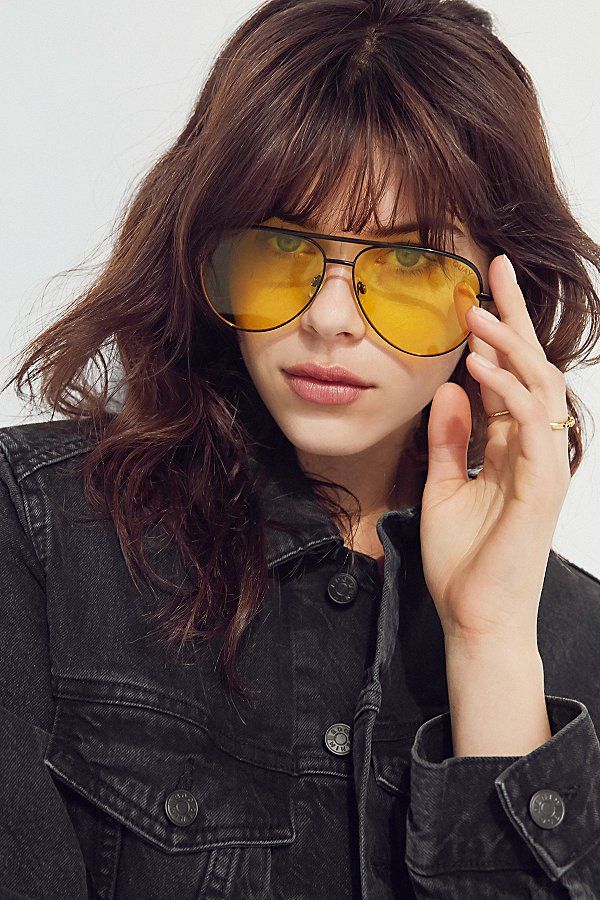 Quay X Desi Perkins Sahara Aviator Sunglasses - Yellow One Size at Urban Outfitters | Urban Outfitters US