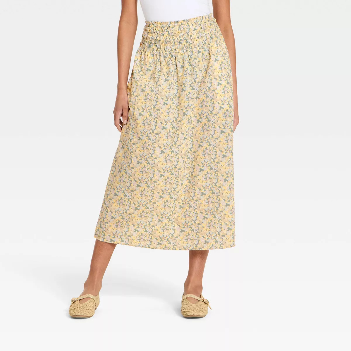 Women's Pull-On Midi Full Skirt - Universal Thread™ Green Floral L | Target