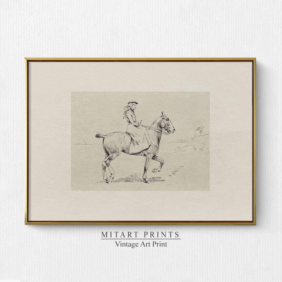 Vintage Equestrian Sketch Print, Horse Wall Art, Minimalist Horse Drawing, Printable Farmhouse Wa... | Etsy (US)