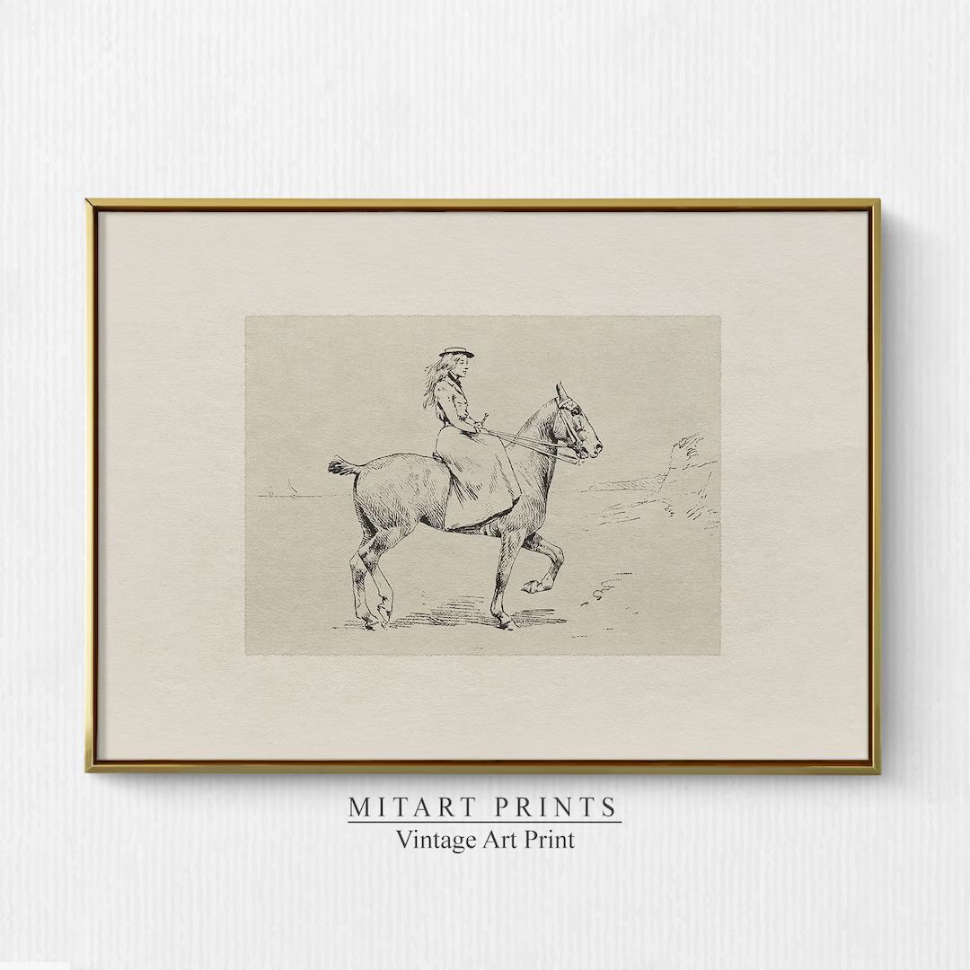 Vintage Equestrian Sketch Print, Horse Wall Art, Minimalist Horse Drawing, Printable Farmhouse Wa... | Etsy (US)