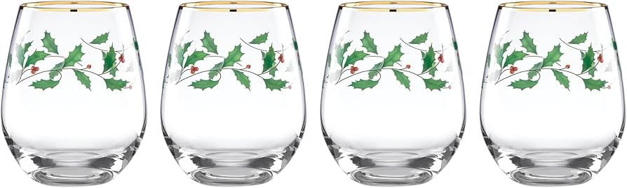 Lenox 888202 Holiday 4-Piece Stemless Wine Glasses, Christmas Drinkware Set, Hosting | Amazon (US)