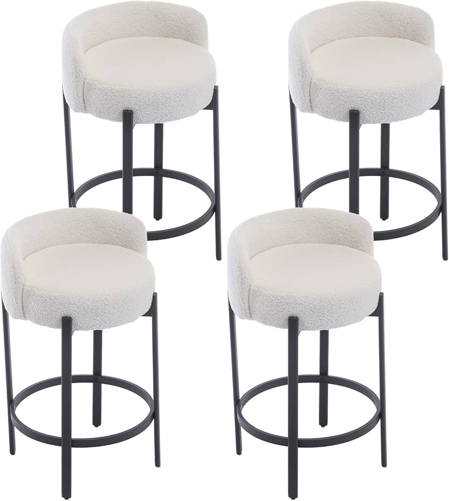 DUOMAY Counter Height Bar Stools 26" Round Barstools Set of 4, Modern Sherpa Fabric Counter Stool... | Amazon (US)
