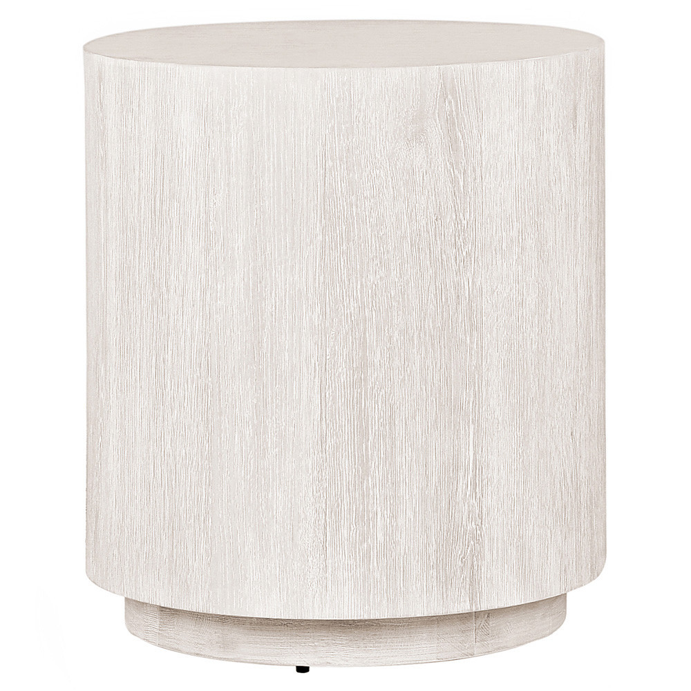 Vincent Rustic Lodge Milk White Oak Round Drum End Table | Kathy Kuo Home