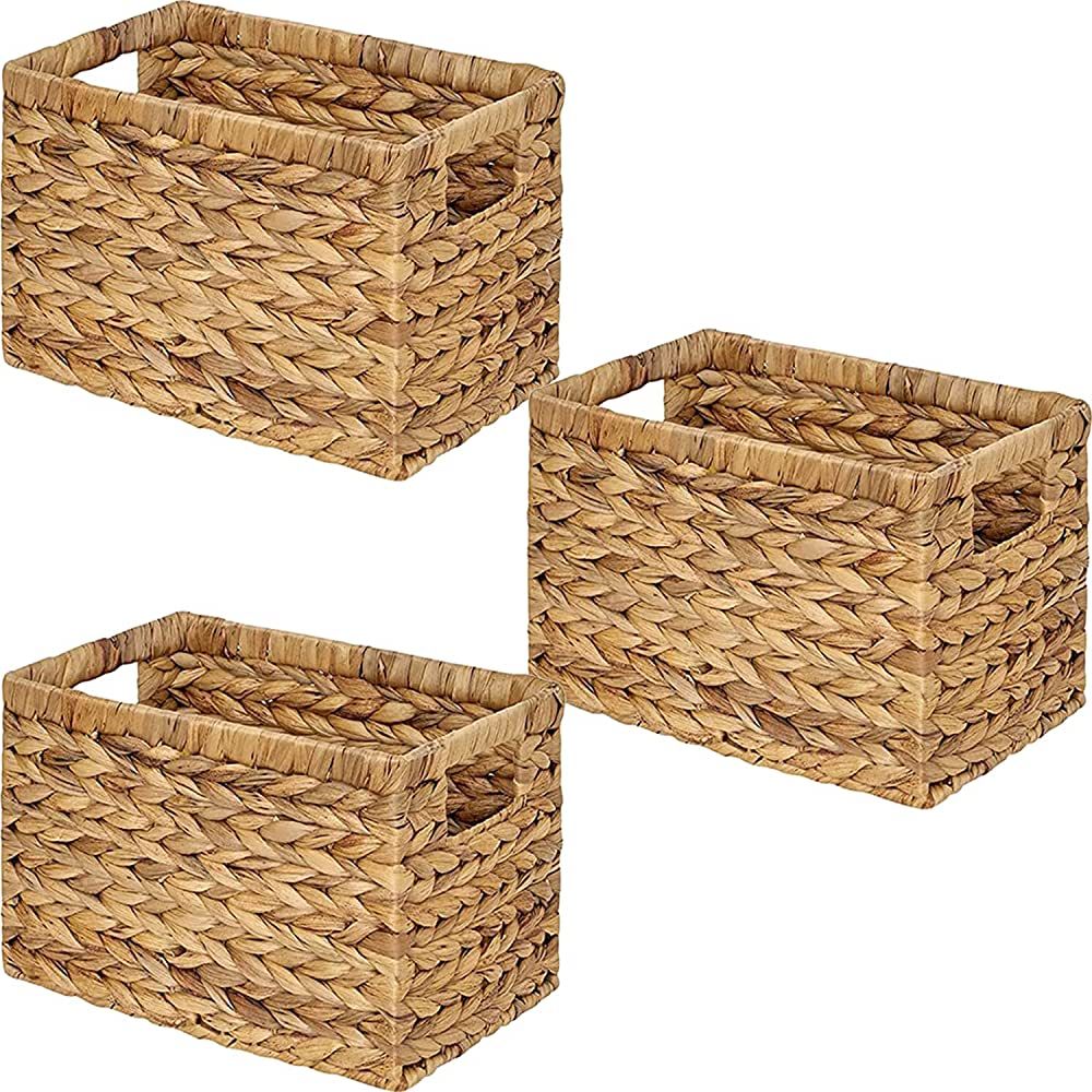 M4DECOR Wicker storage basket, water hyacinth storage baskets, rectangular basket with built-in h... | Amazon (US)