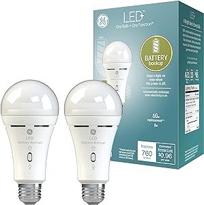 GE LED+ Backup Battery LED Light Bulbs, 8W, Rechargeable Emergency Light for Power Outages + Flas... | Amazon (US)