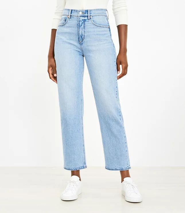 Petite High Rise Straight Jeans in Vintage Light Indigo Wash | LOFT