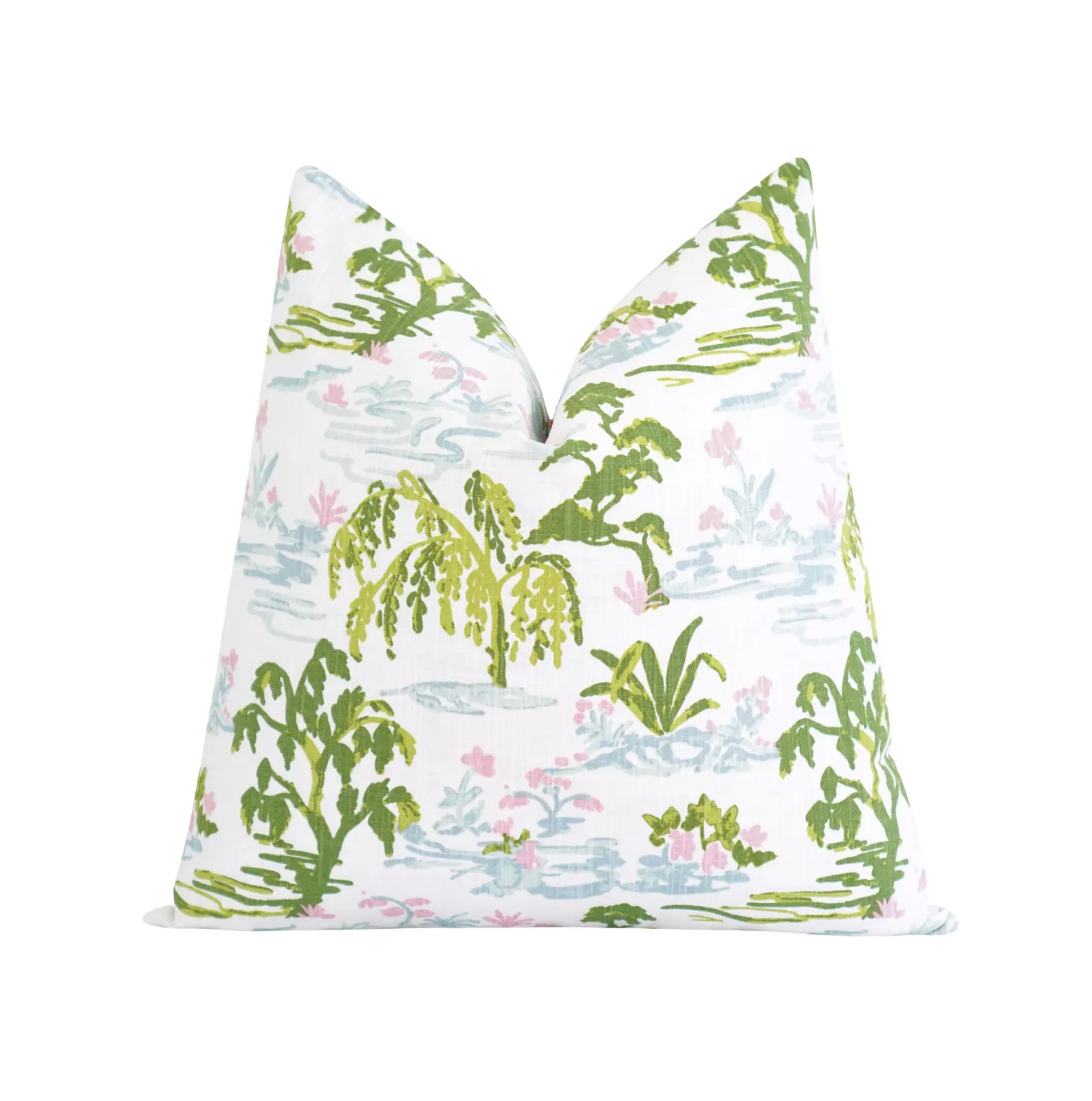 Toile Pillow Cover • Green, Blue and Pink Botanical Garden Design • Grandmillennial Inspired ... | Etsy (US)