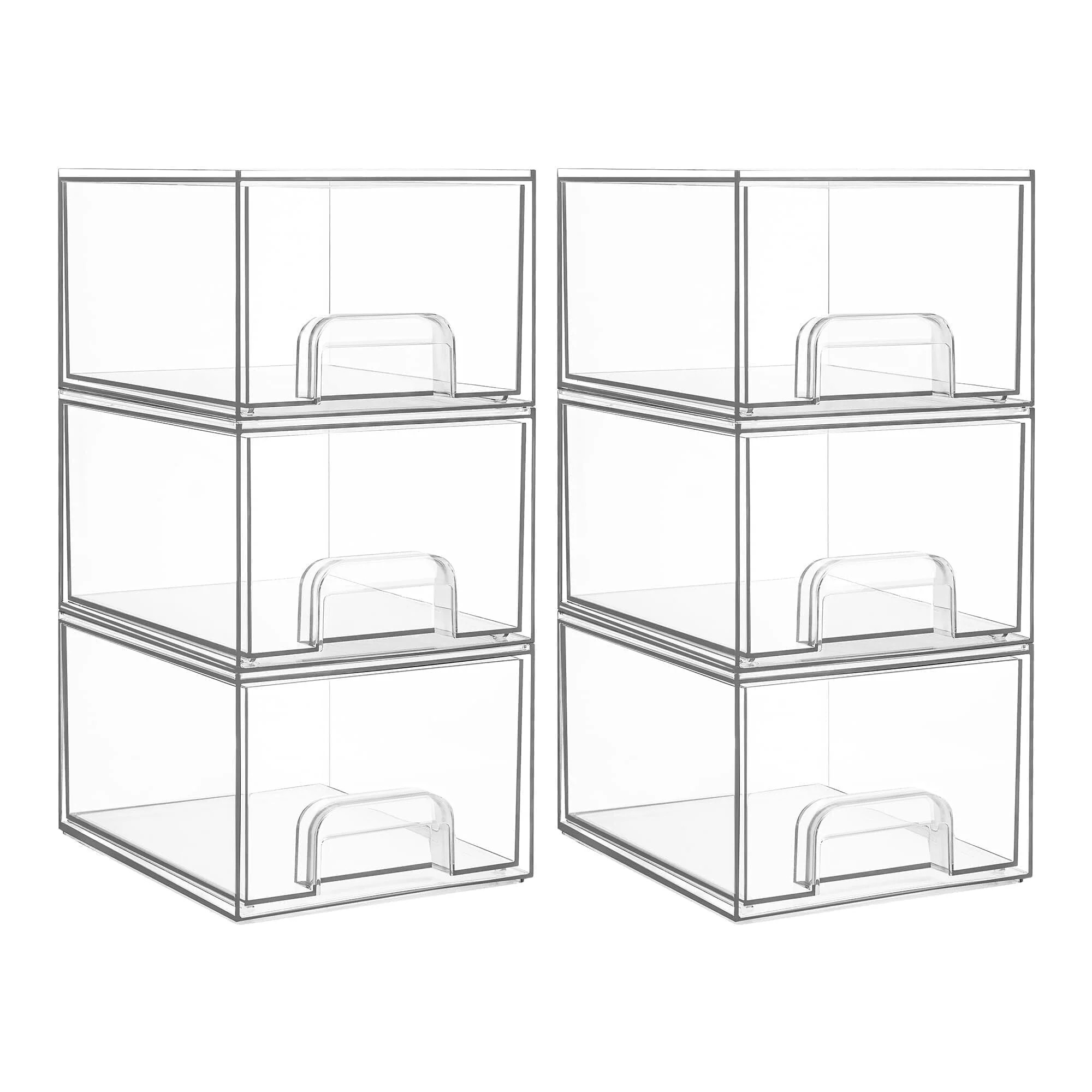 Sindcom 6 Pack Clear Stackable Plastic Storage Drawers, 4.4'' Tall Acrylic Bathroom Makeup Organi... | Walmart (US)