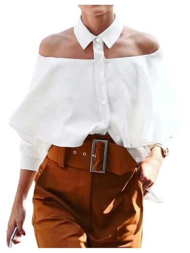 SOLY HUX Women's Off The Shoulder Button Down Shirt     Collared, 3/4 Sleeve, Casual Tops, Dressy... | Amazon (US)