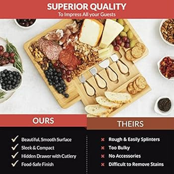 Cheese Board Set, Bamboo Cheese Board and Knife Set, Charcuterie Board Set, Charcuterie Tray, Win... | Amazon (US)