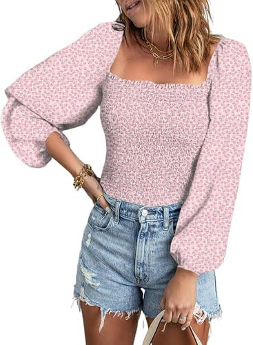 EVALESS Square Neck Tops Puff Long Sleeve Blouses for Women Dressy Casual Spring Fashion 2024 | Amazon (US)
