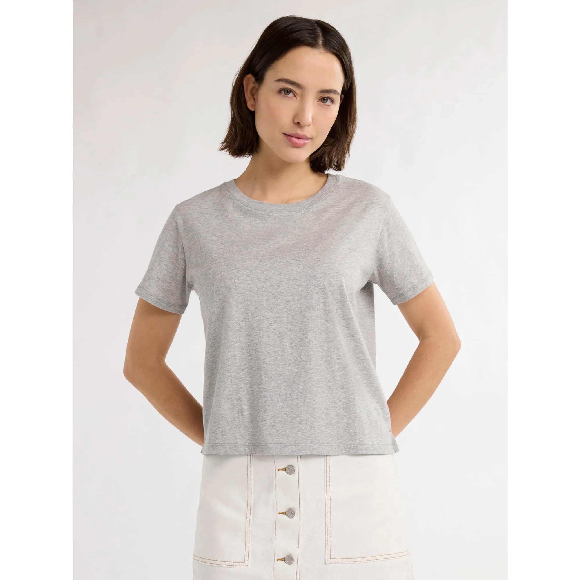 Free Assembly Women's and Women's Plus Cotton Cropped Boxy Tee with Short Sleeves, Sizes XS-4X | Walmart (US)