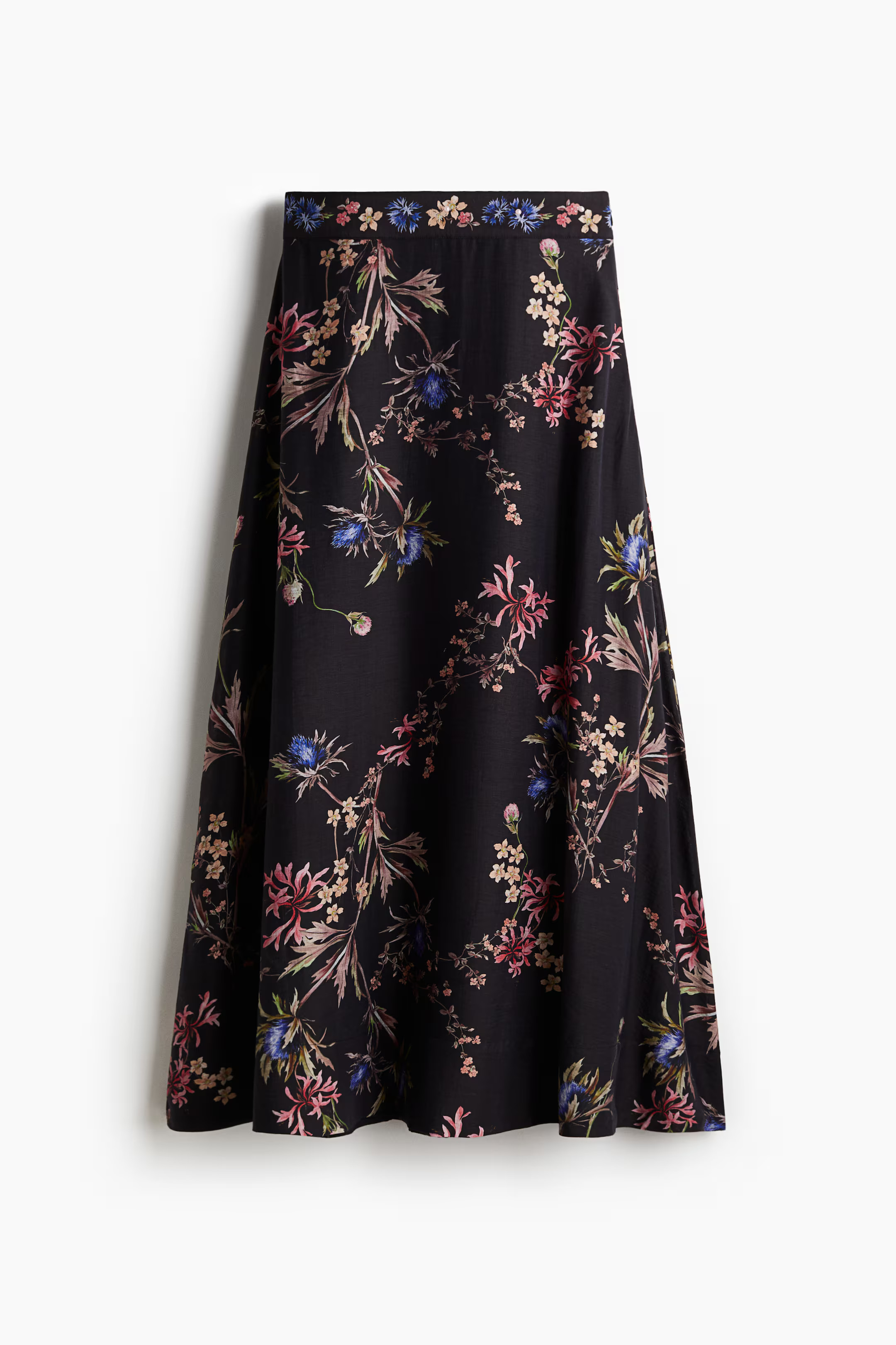 Long flared skirt - Black/Floral - Ladies | H&M GB | H&M (UK, MY, IN, SG, PH, TW, HK)