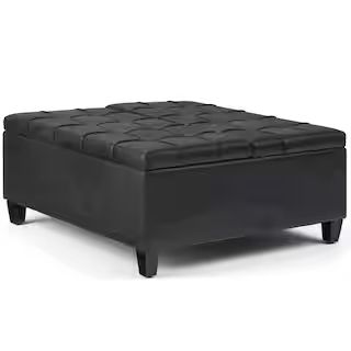 Simpli Home Harrison 36 in. Wide Transitional Square Coffee Table Storage Ottoman in Distressed B... | The Home Depot