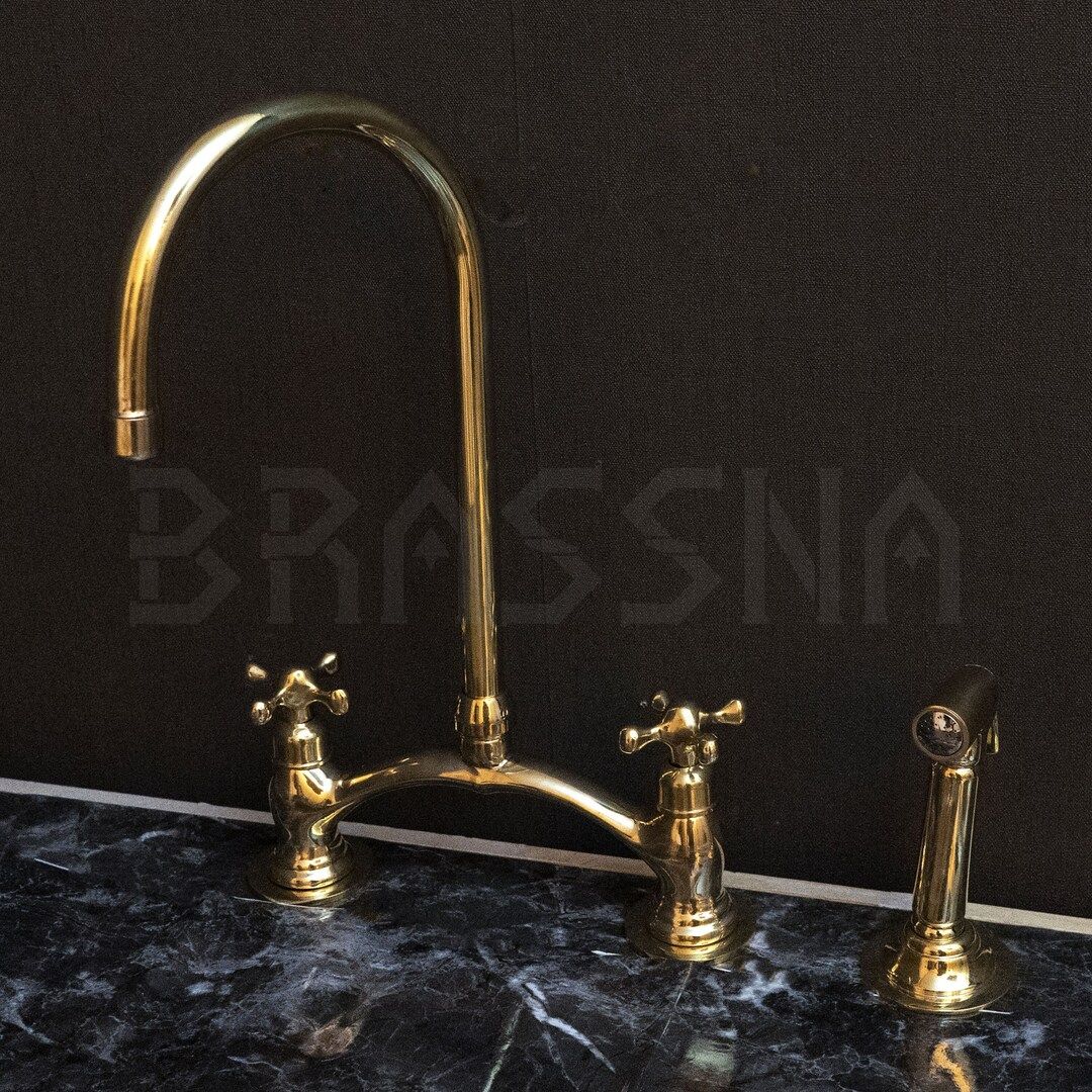Unlacquered Brass Kitchen Bridge Faucet Vectorian Style - Etsy | Etsy (US)