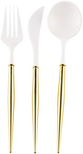 Sophistiplate Bella Flatware Service for 12, White with Gold Handle, 36 Count | Amazon (US)