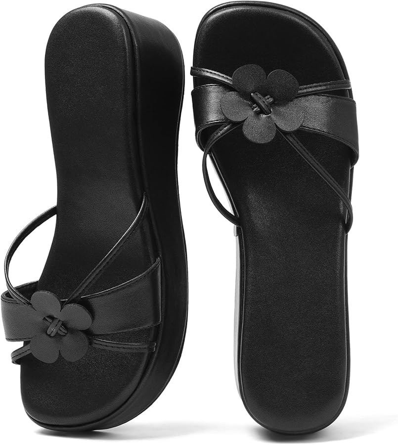 Accloris Platform Sandals Women Chunky Floral Wedge Sandals Comfortable Strap Square Toe Slip On ... | Amazon (US)