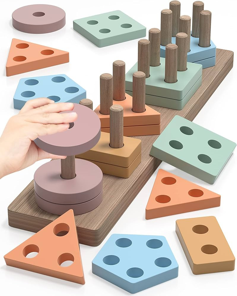 Montessori Toys for 1 2 3 Years Old Boys Girls, Wooden Sorting and Stacking Toddlers Kids Prescho... | Amazon (US)
