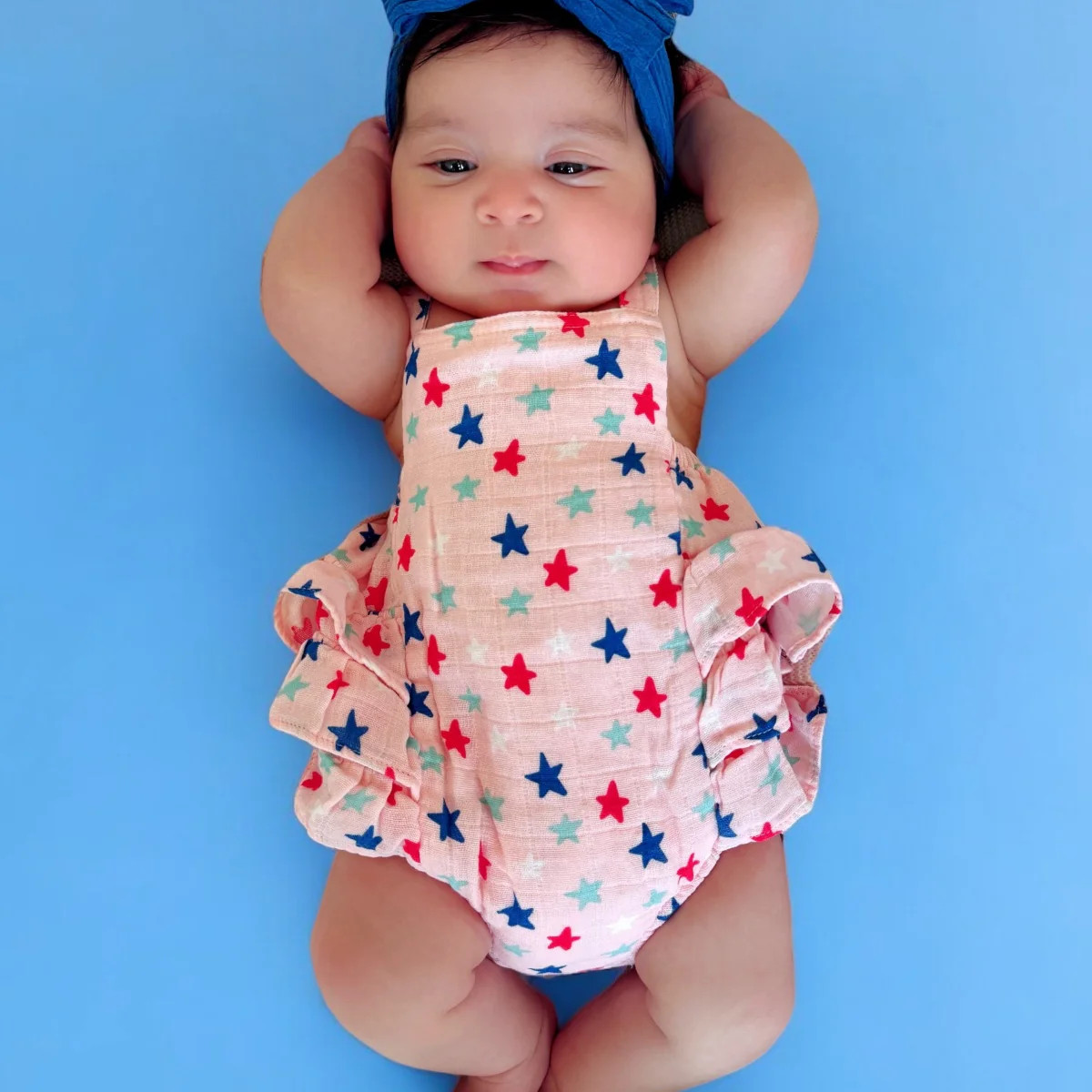 Splendid Stars Pink / Muslin Ruffle Sunsuit | SpearmintLOVE