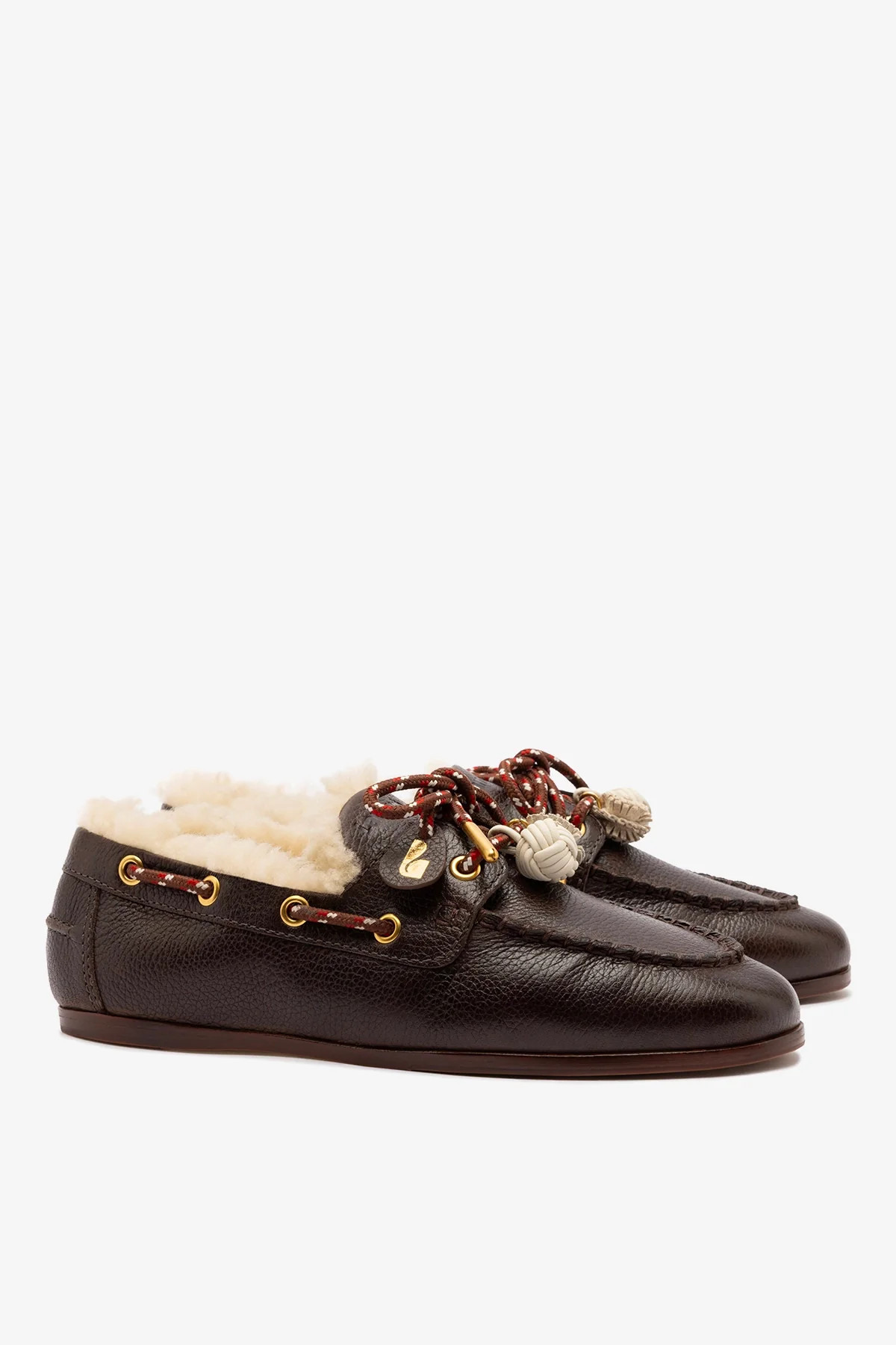Cyprus Boat Shoe In Brown Leather and Natural Shearling | Larroude
