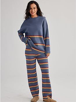 LILLUSORY 2 Piece Outfits for Women 2024 Oversized Lounge Sets Striped Sweaters Cozy Knit Sets Tr... | Amazon (US)