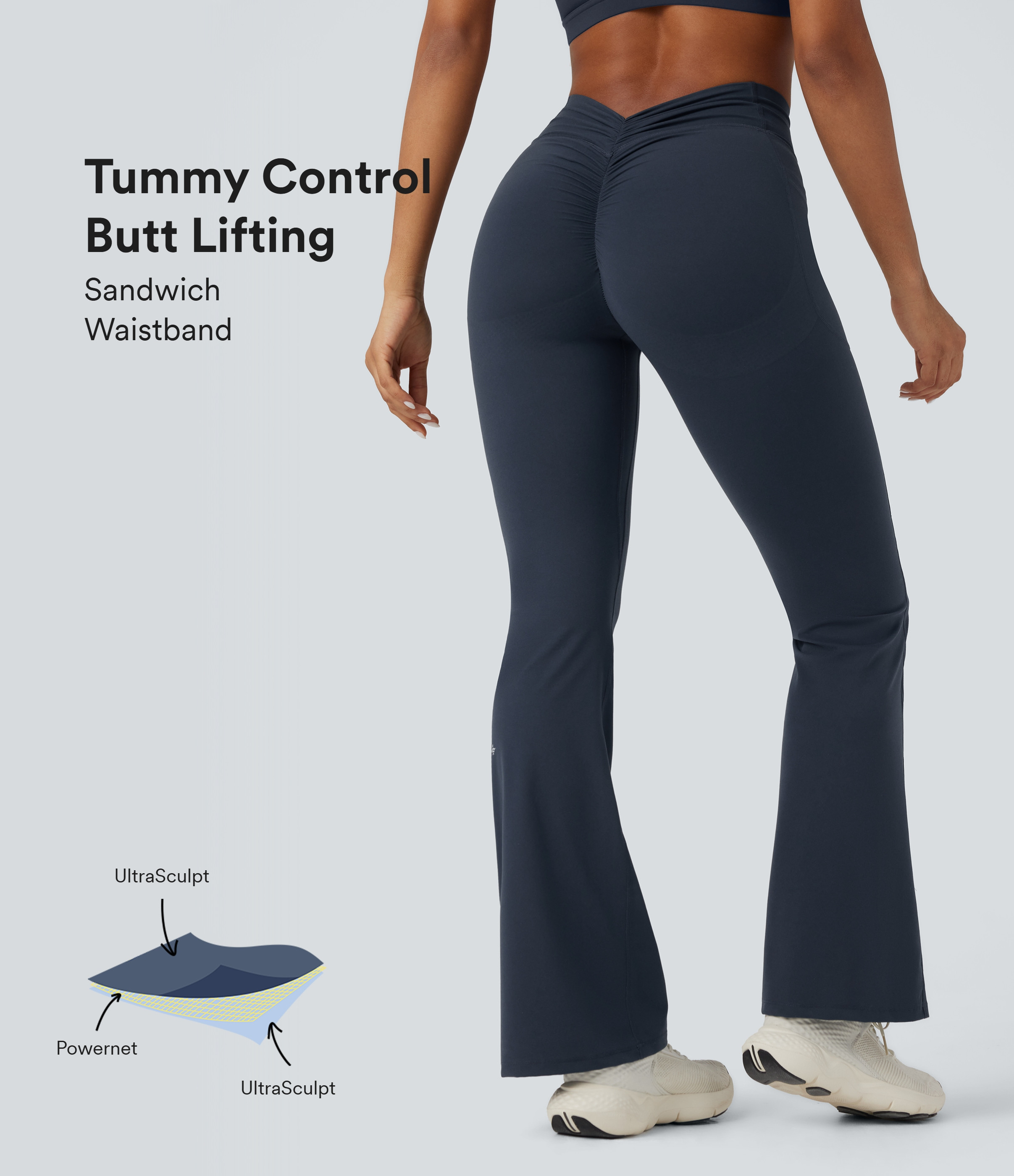 Halara Halara UltraSculpt™ SoCinched High Waisted Tummy Control Butt Lifting Scrunch Shaping Yoga Bootcut Leggings with Pockets - Carbon - XS(regular) | HALARA