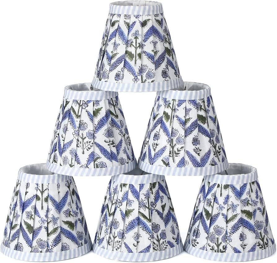 6 Set Pleated Block Print Light Blue Lamp Shade Mini 3" Top x 5.5" Bottom x 4.7" High Floral Blue... | Amazon (US)