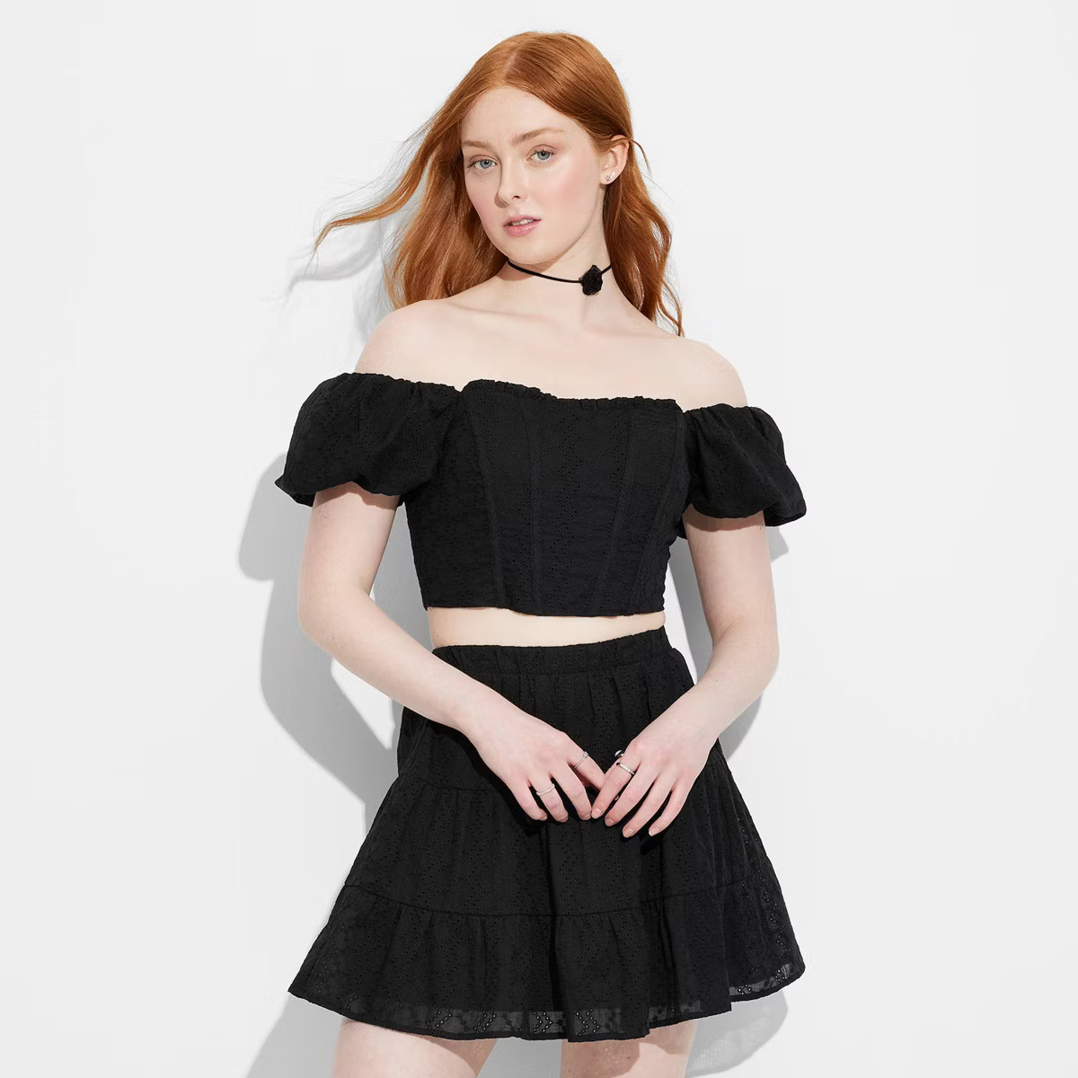 Women's Puff Cap Sleeve Eyelet Corset Top - Wild Fable™ | Target