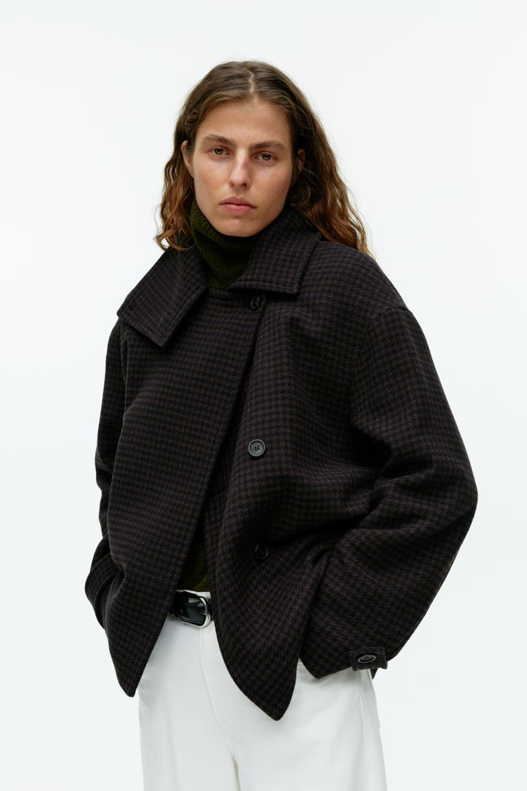 Chequered Wool-Blend Jacket - Dark Brown - Ladies | H&M GB | H&M (UK, MY, IN, SG, PH, TW, HK)