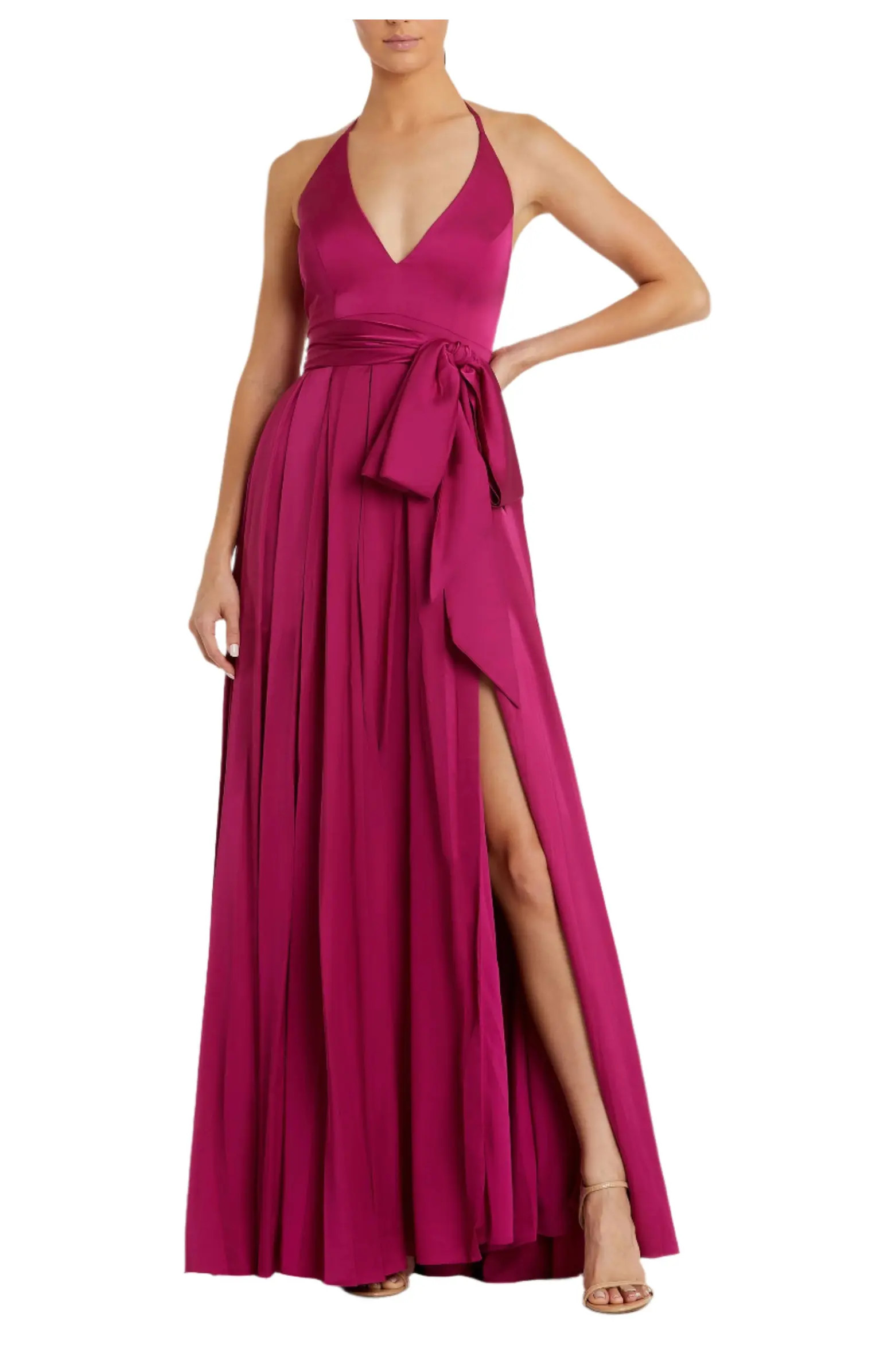 Mac Duggal Charmeuse Halter Strap Soft Tie Waist Gown | Nordstrom | Nordstrom