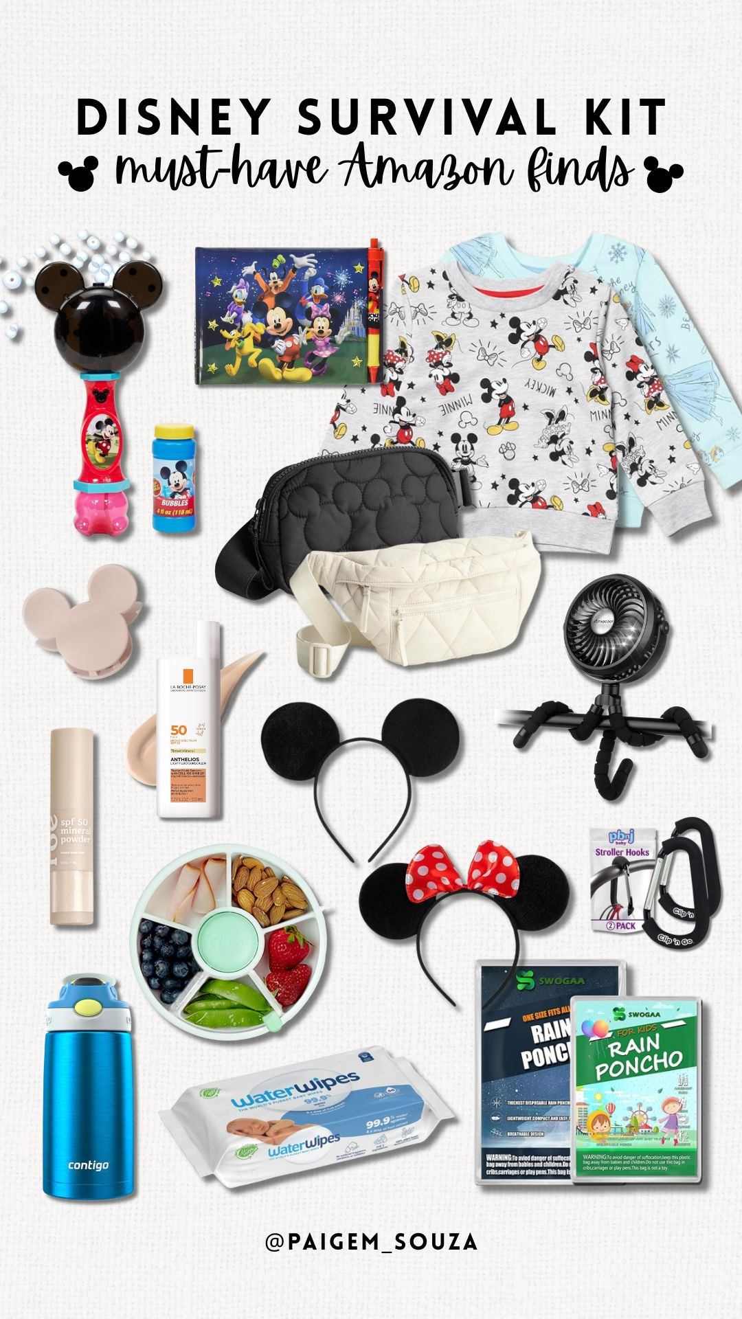 Disney survival kit for park days. ✨ These are my must-have Amazon finds for park trips with kids! Everything I pack in my bag to stay cool, organized and meltdown-free. Think bubbles, autograph book, lightweight fan, sunscreen, mineral powder, ponchos, snacks, wipes, stroller hooks, crossbody bags and comfy park outfits for littles. 

Real-life Disney mom essentials, Disney toddler essentials, stroller must haves, what’s in my Disney bag, Disney mom survival kit, kids park essentials, Amazon Disney finds, Disney with toddlers, theme park bag checklist, Magic Kingdom with kids, family Disney trip prep, spring and summer, warm weather, affordable Amazon finds. 

 #LTKmomlife #LTKTravel #LTKKids