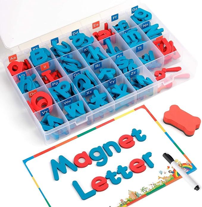 Coogam Magnetic Letters 208 Pcs with Magnetic Board and Storage Box - Uppercase Lowercase Foam Al... | Amazon (US)