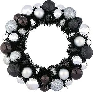HAKACC Halloween Ball Wreath,13 Inches Black and Silver Halloween Ornament Garland Decoration for... | Amazon (US)