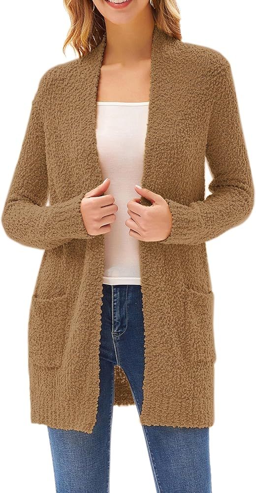 GRACE KARIN Woman's Popcorn Cardigan Open Front Fuzzy Long Sleeve Knit Lightweight Sweater with P... | Amazon (US)