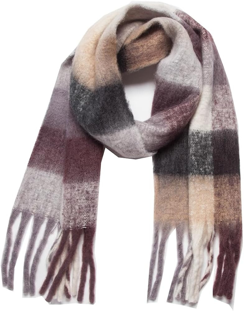 Yatemiole Women's Cashmere Big Coloured Checked Scarf Winter Warm Wrap Scarf | Amazon (US)