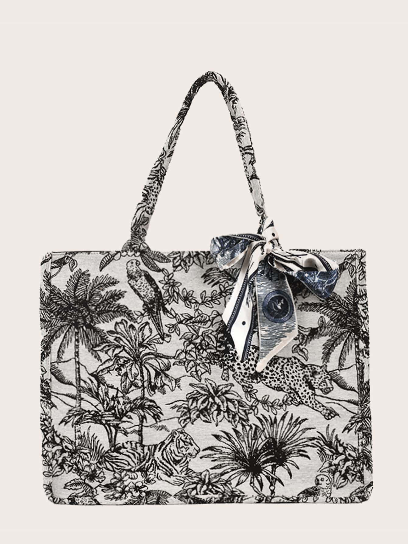 Twilly Scarf Decor Tiger Graphic Tote Bag | SHEIN