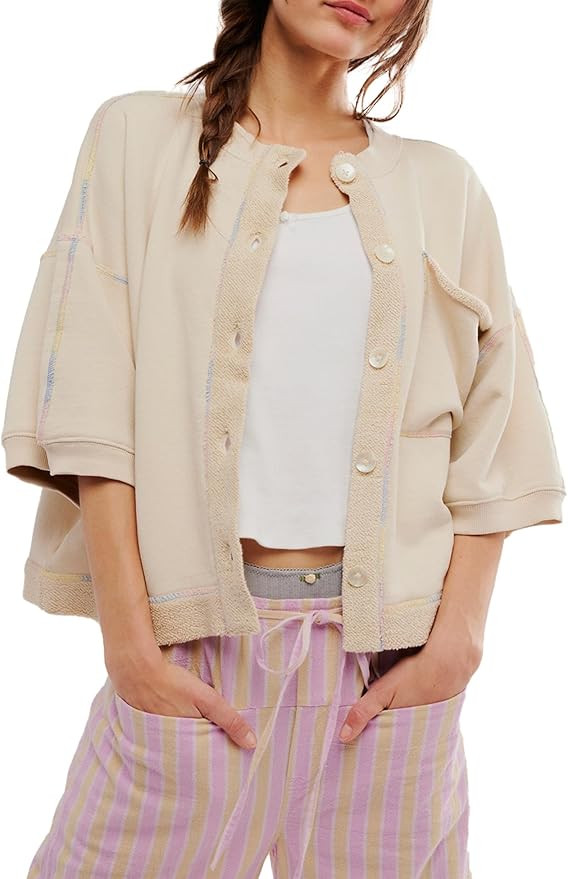 Women's Open Front Cardigan Sweatshirt Oversized Button Down 3/4 Sleeve Knit Loose Fall Winter Cr... | Amazon (US)