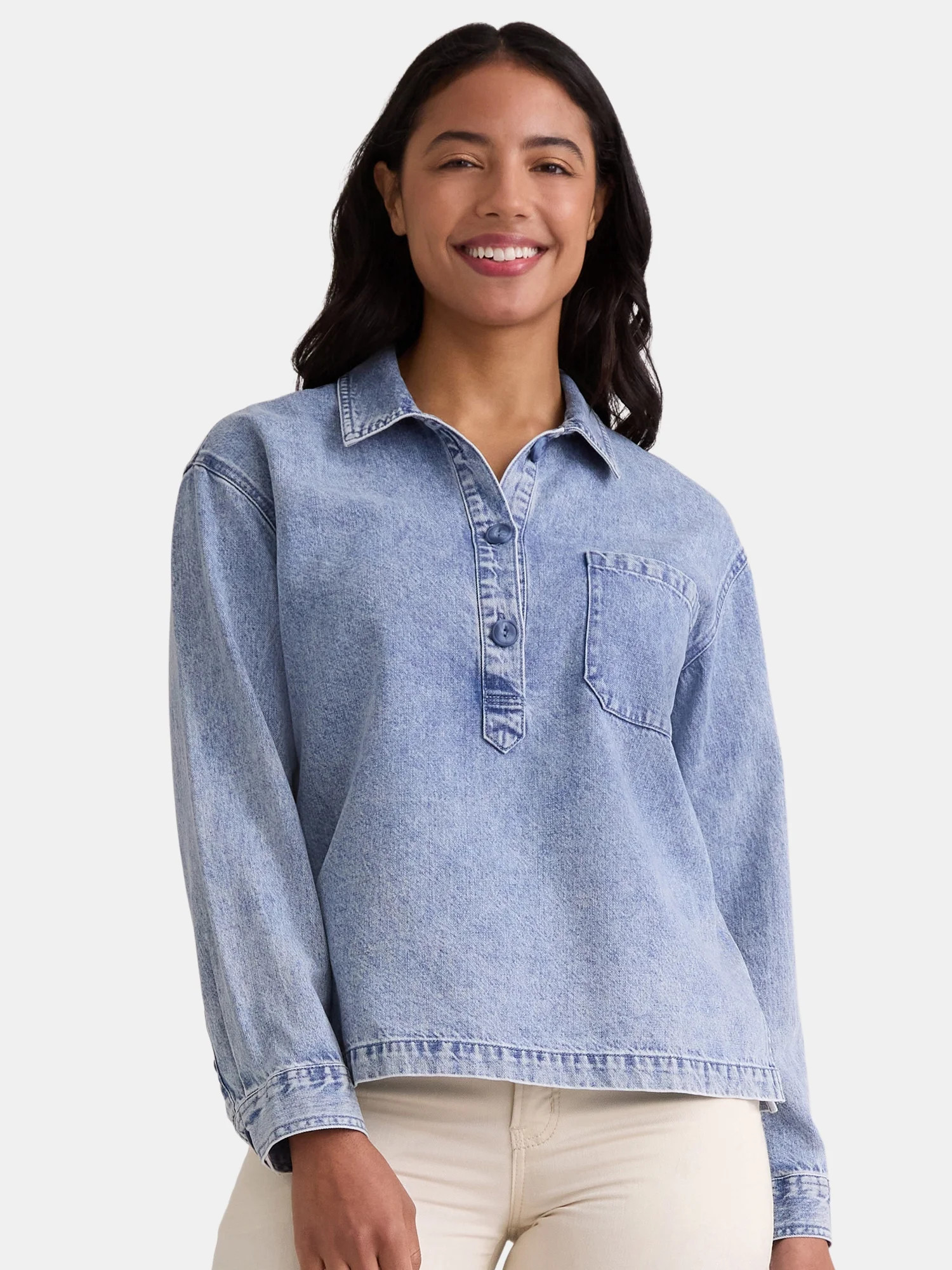 Time and Tru Women's and Women's Plus Denim Popover, Sizes XS-4X | Walmart (US)