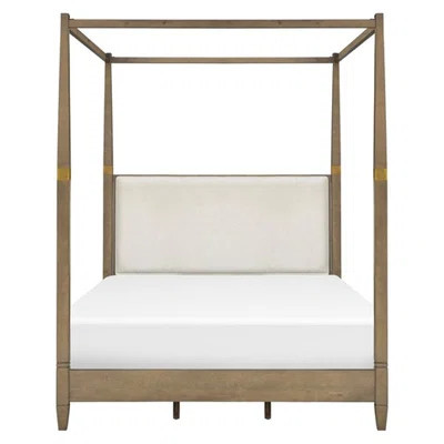 Brown Solid Wood Canopy Bed Queen - Foam Upholstered Headboard In And Metal Foot Board Slat Foundation | Wayfair North America